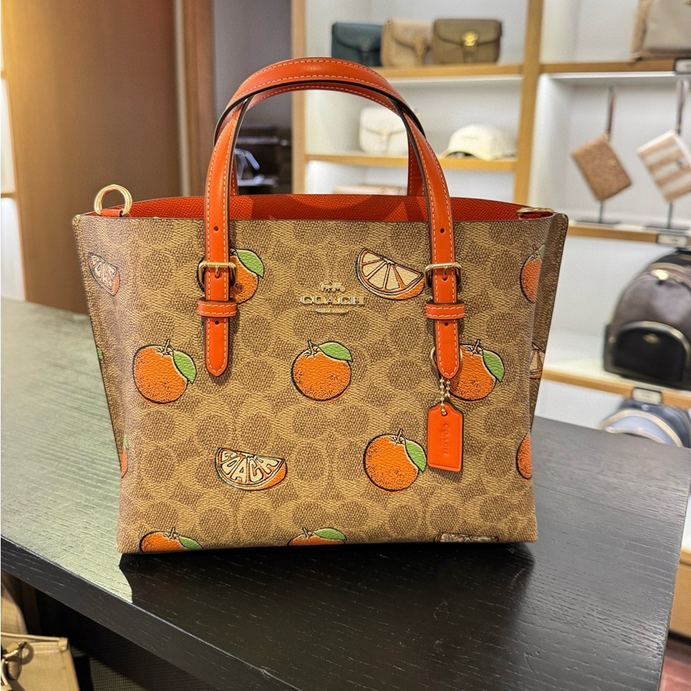Coach Mollie Tote Bag 25 In Signature Canvas With Orange Print 2025 NWT